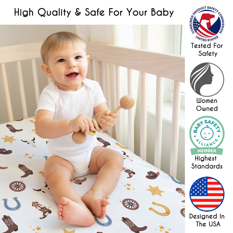Wild West Cowboy Collection Crib Sheet - Blue Western Print
