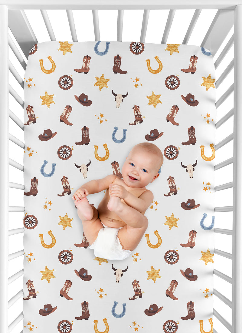 Wild West Cowboy Collection Crib Sheet - Blue Western Print