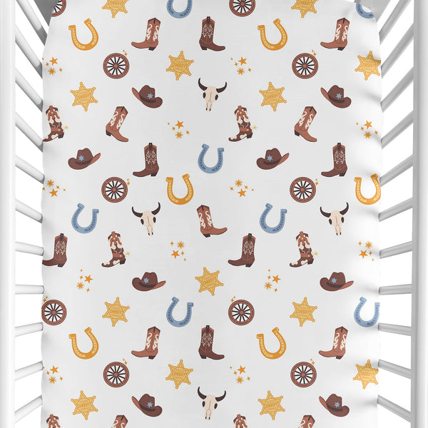 Wild West Cowboy Collection Crib Sheet - Blue Western Print