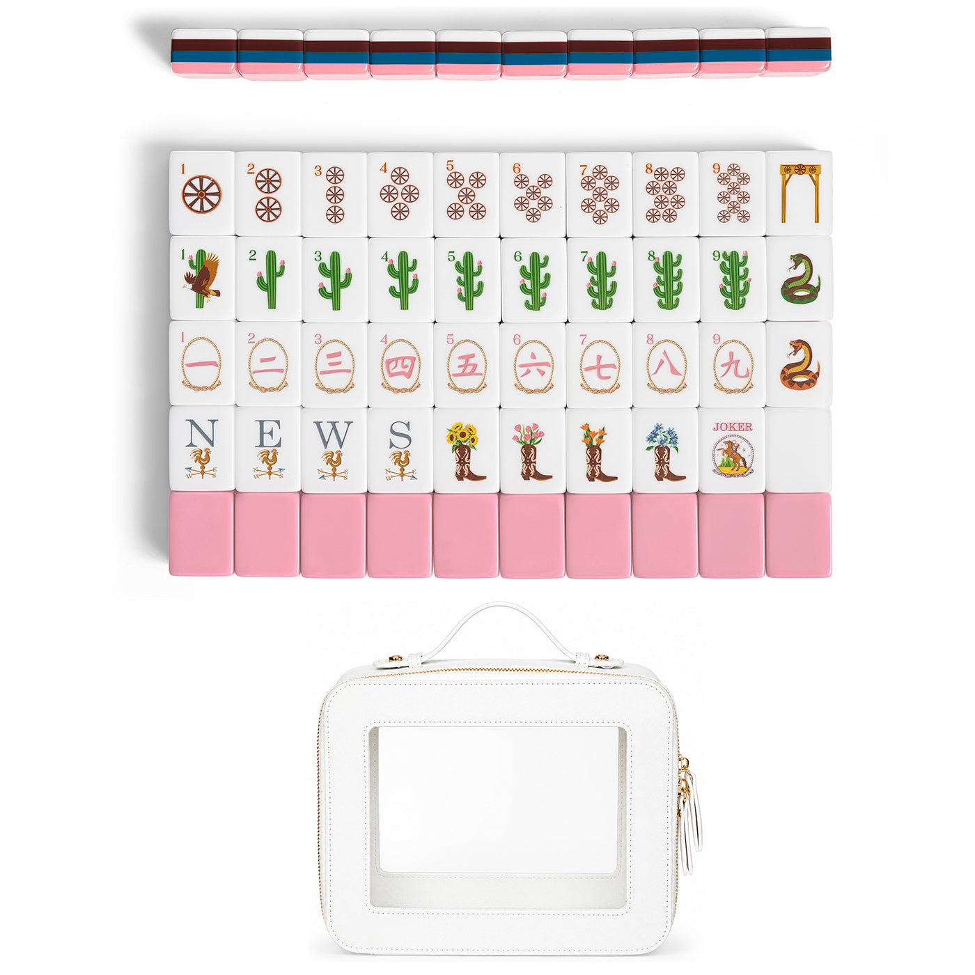 Pink Western Collection American Mahjong Tile Set (160pc) 1.26in. Layered Acrylic with Travel Bag