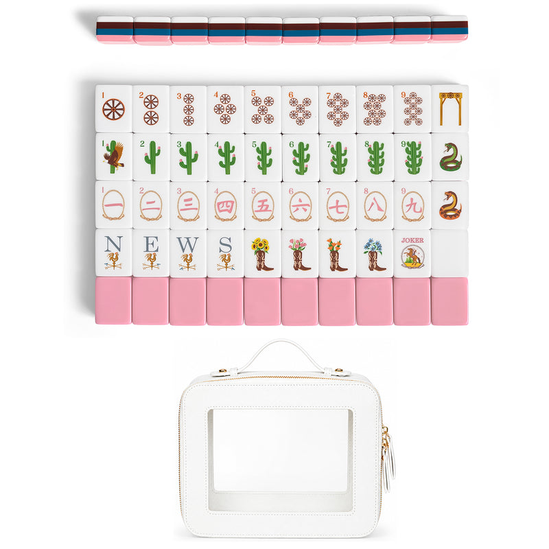 Pink Western Collection American Mahjong Tile Set (160pc) 1.26in. Layered Acrylic with Travel Bag