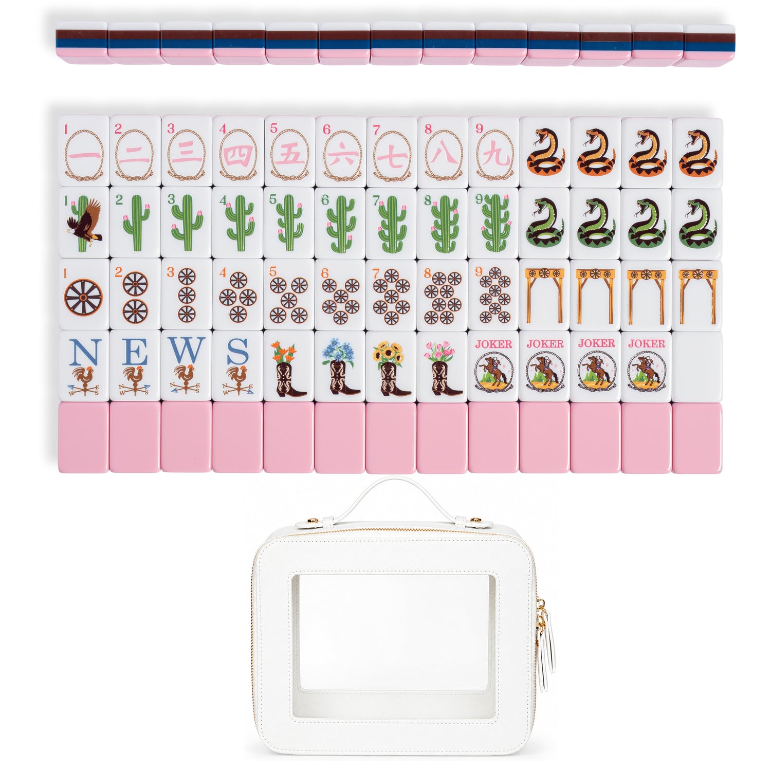 Pink Western Collection American Mahjong Tile Set (160pc) 1.24in. Layered Acrylic with Travel Bag