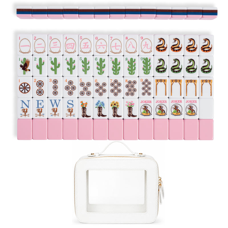 Pink Western Collection American Mahjong Tile Set (160pc) 1.24in. Layered Acrylic with Travel Bag