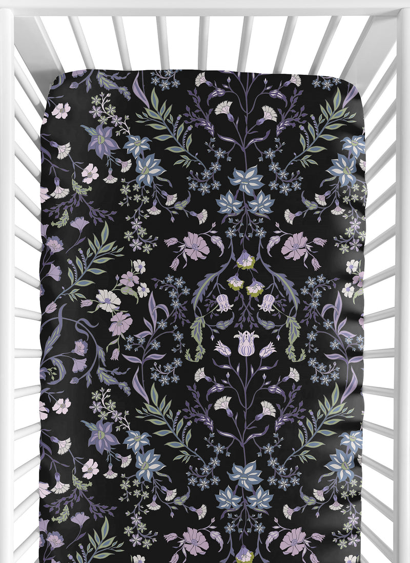 Boho Floral Wildflower Black and Purple Collection Crib Sheet