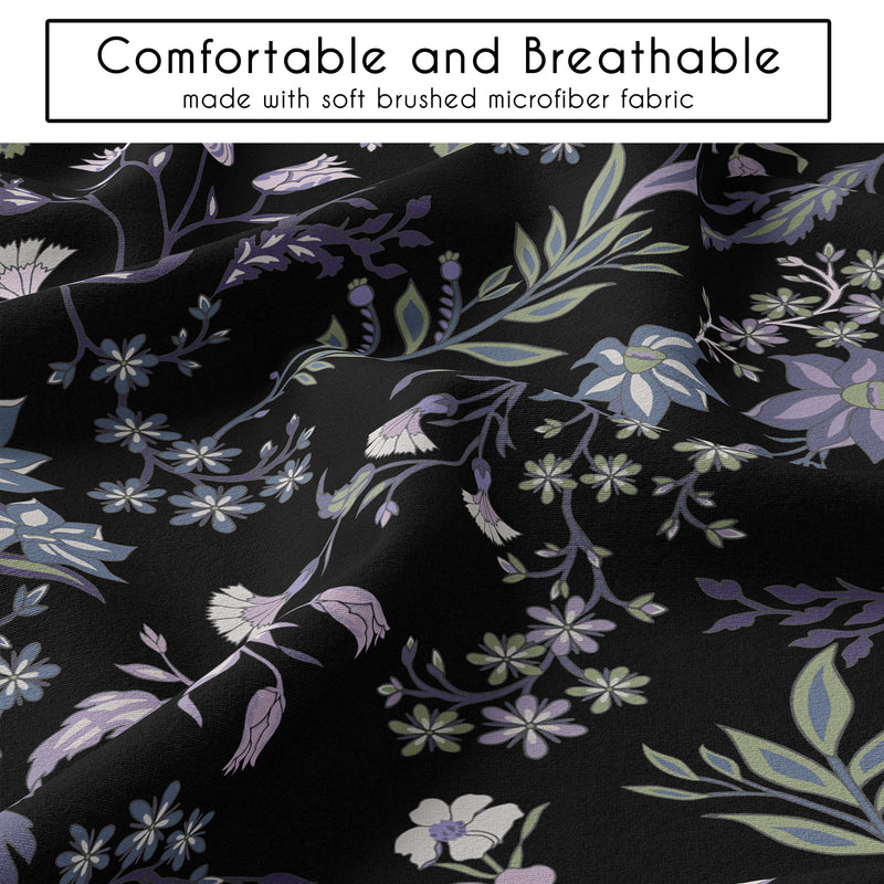 Boho Floral Wildflower Black and Purple Collection Queen Duvet Cover Bedding Set