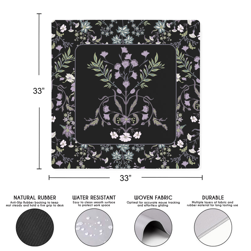 Boho Floral Wildflower Black and Purple Collection Mahjong Mat for Table - Shipped Rolled