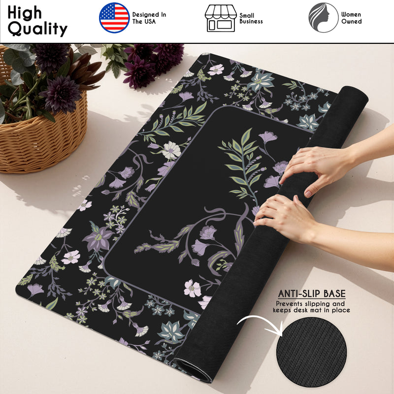 Boho Floral Wildflower Black and Purple Collection Mahjong Mat for Table - Shipped Rolled