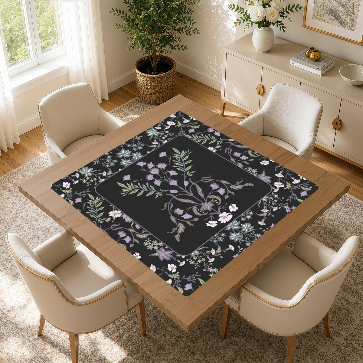 Boho Floral Wildflower Black and Purple Collection Mahjong Mat for Table - Shipped Rolled