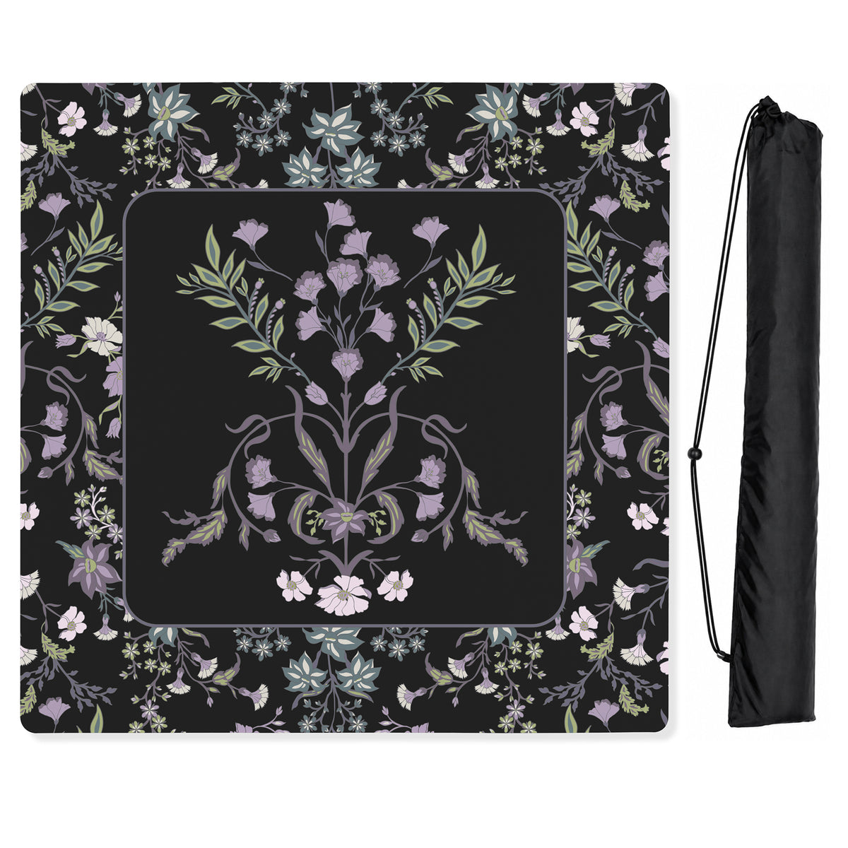 Boho Floral Wildflower Black and Purple Collection Mahjong Mat for Table - Shipped Rolled
