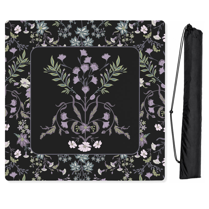 Boho Floral Wildflower Black and Purple Collection Mahjong Mat for Table - Shipped Rolled