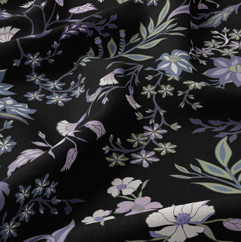 Boho Floral Wildflower Black and Purple Collection Body Pillow Cover Case
