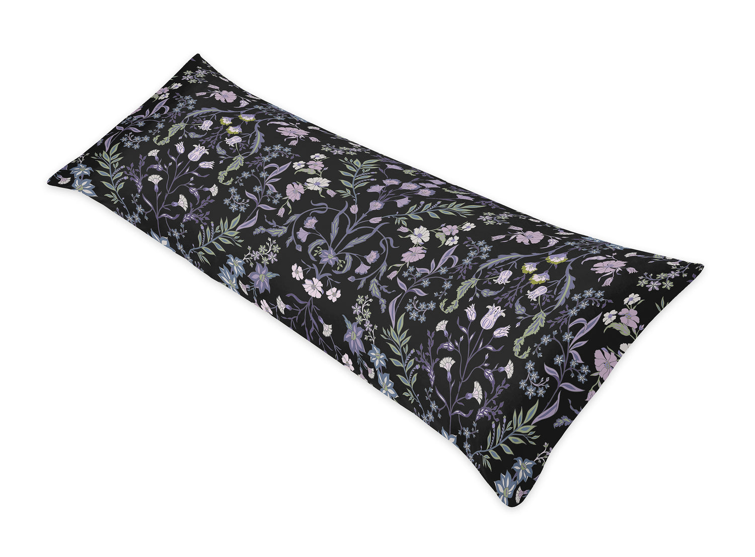 Boho Floral Wildflower Black and Purple Collection Body Pillow Cover Case
