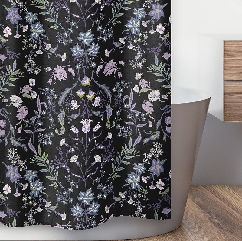 Boho Floral Wildflower Black and Purple Collection Shower Curtain