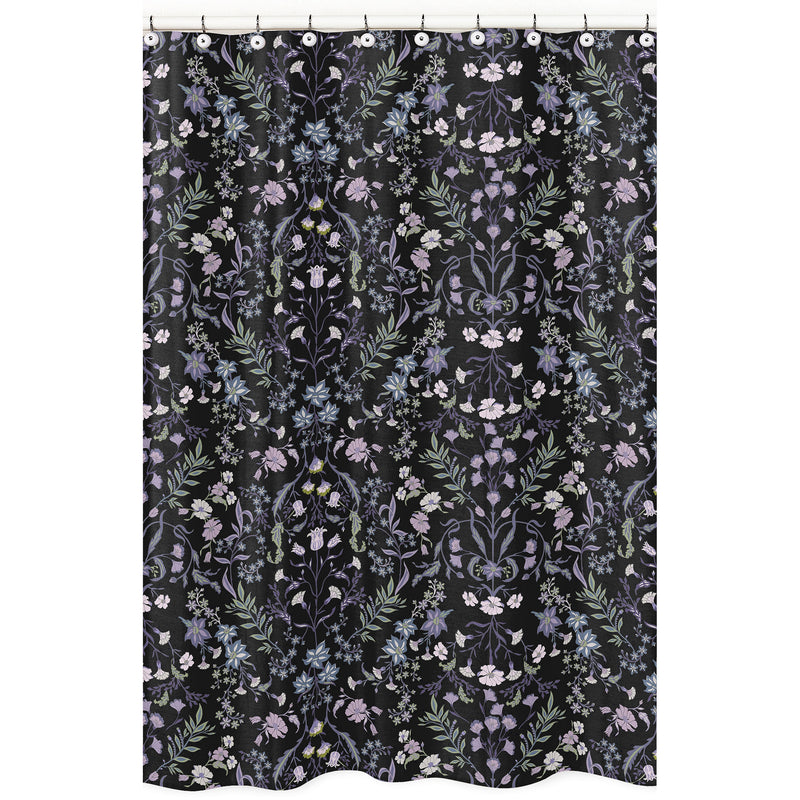 Boho Floral Wildflower Black and Purple Collection Shower Curtain