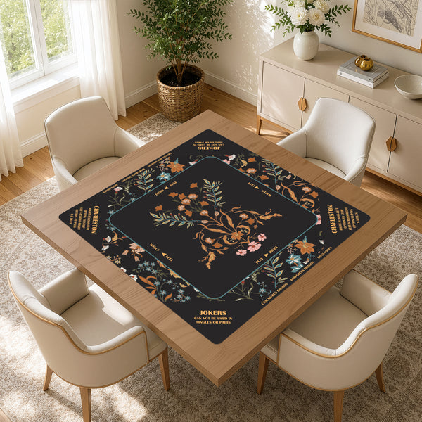Boho Floral Wildflower Black and Orange Collection Mahjong Mat for Table with Rules - Shipped Rolled alternate view