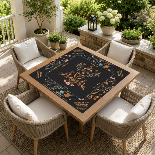 Boho Floral Wildflower Black and Orange Collection Mahjong Mat for Table with Rules - Shipped Rolled