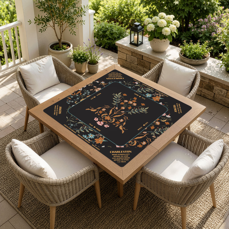 Boho Floral Wildflower Black and Orange Collection Mahjong Mat for Table with Rules - Shipped Rolled