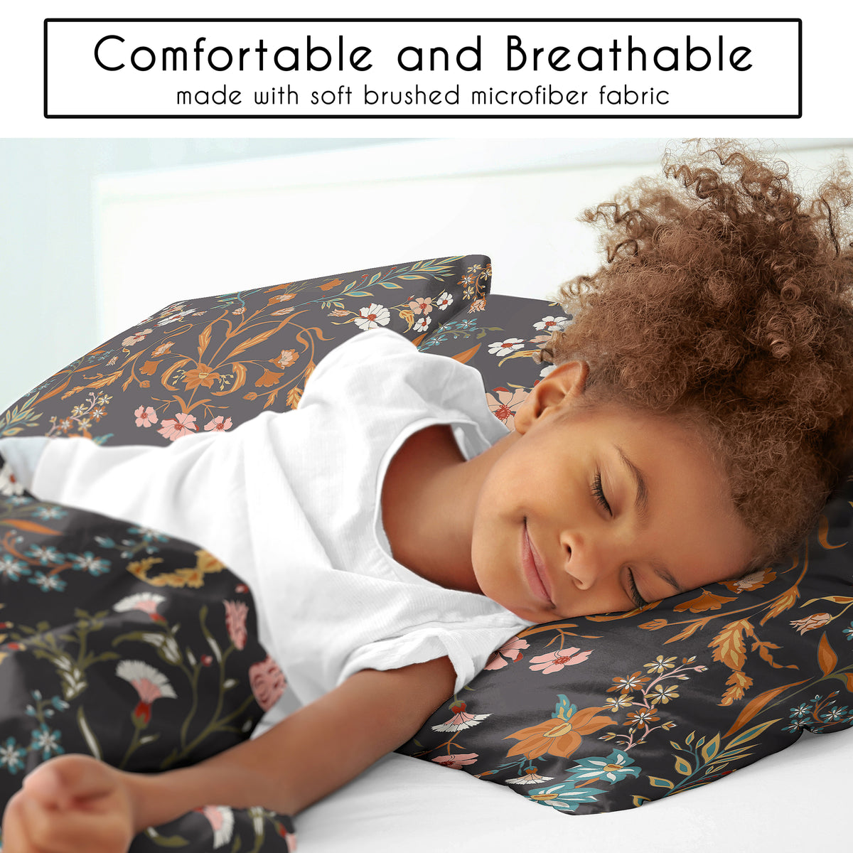 Boho Floral Wildflower Black and Orange Collection Full/Queen Bedding