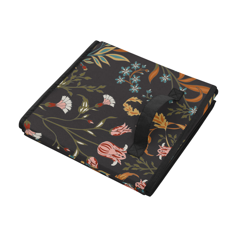 Boho Floral Wildflower Black and Orange Collection Foldable Fabric Storage Bins