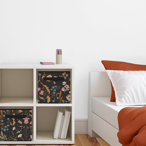 Boho Floral Wildflower Black and Orange Collection Foldable Fabric Storage Bins alternate view