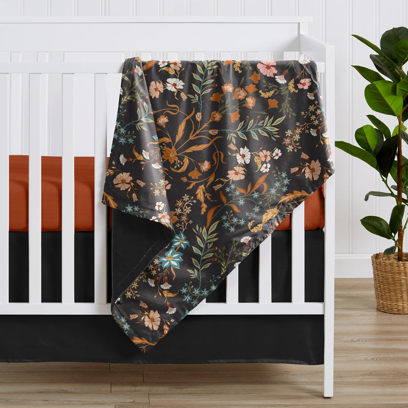Boho Floral Wildflower Black and Orange Collection Baby Blanket