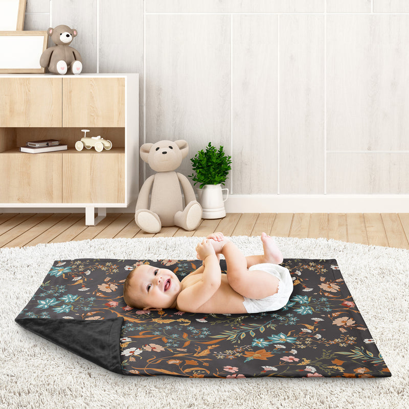 Boho Floral Wildflower Black and Orange Collection Baby Blanket