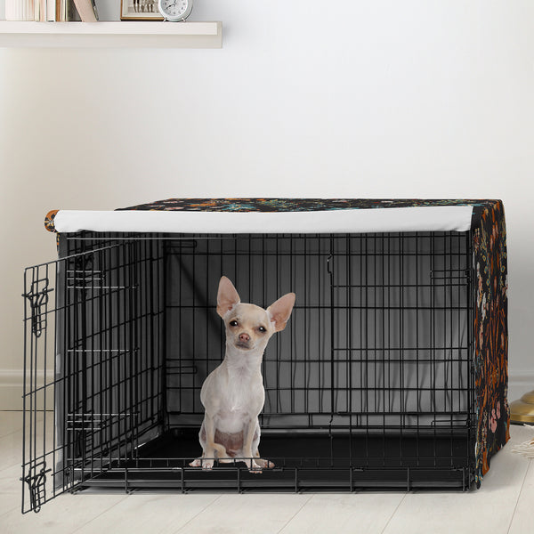 Boho Floral Wildflower Black and Orange Collection Dog Crate Kennel Cover 24in. alternate view
