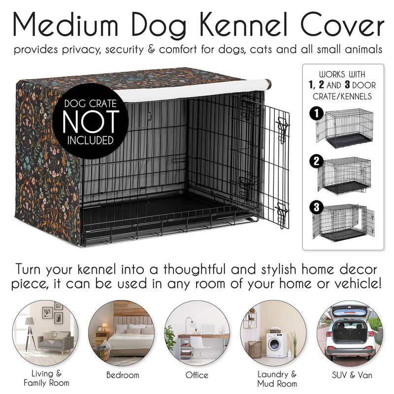Boho Floral Wildflower Black and Orange Collection Dog Crate Kennel Cover 36in.