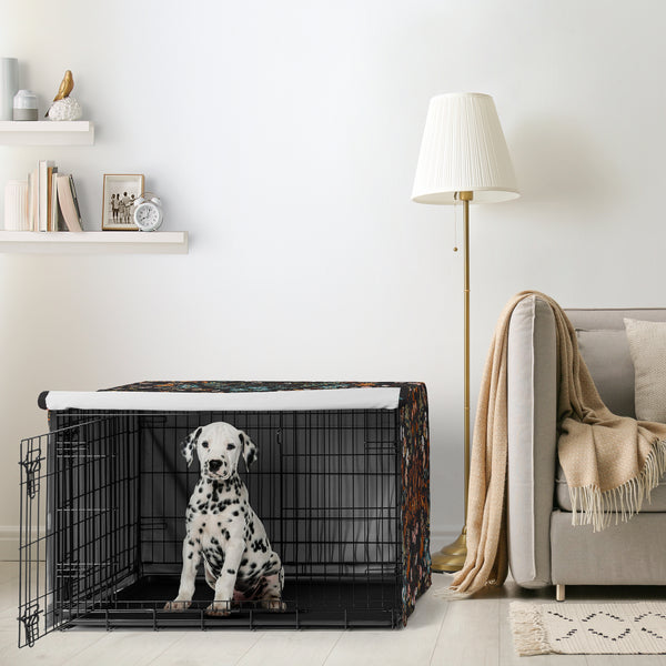Boho Floral Wildflower Black and Orange Collection Dog Crate Kennel Cover 36in. alternate view