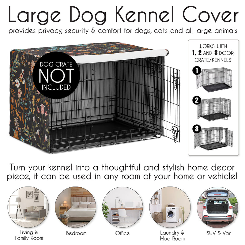 Boho Floral Wildflower Black and Orange Collection Dog Crate Kennel Cover 42in.