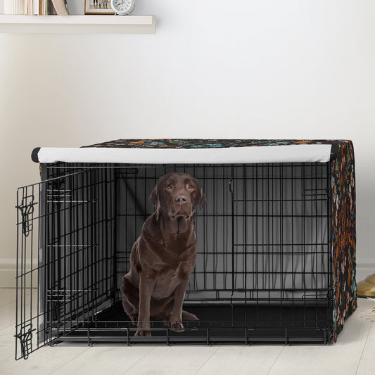 Boho Floral Wildflower Black and Orange Collection Dog Crate Kennel Cover 42in.