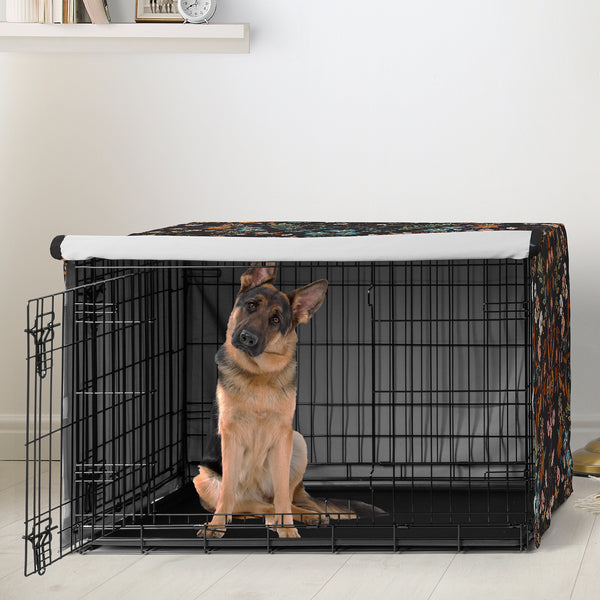 Boho Floral Wildflower Black and Orange Collection Dog Crate Kennel Cover 48in. alternate view