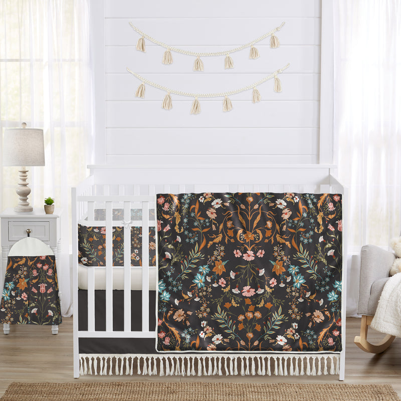 Boho Floral Wildflower Black and Orange Collection Sweet Jojo Designs 6 Piece Crib Bedding + BreathableBaby Breathable Mesh Liner