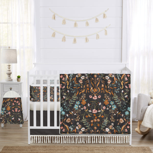 Boho Floral Wildflower Black and Orange Collection Sweet Jojo Designs 6 Piece Crib Bedding + BreathableBaby Breathable Mesh Liner