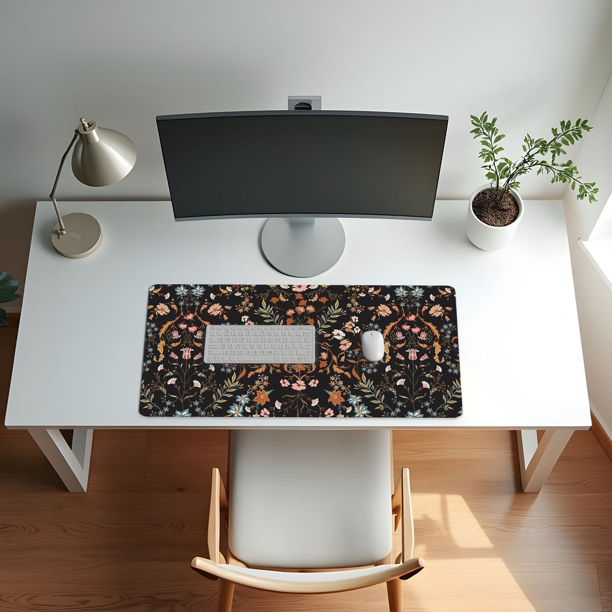 Boho Floral Wildflower Black and Orange Collection Large Mouse Pad Desk Mat