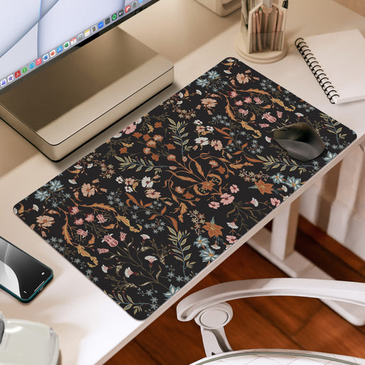 Boho Floral Wildflower Black and Orange Collection Large Mouse Pad Desk Mat