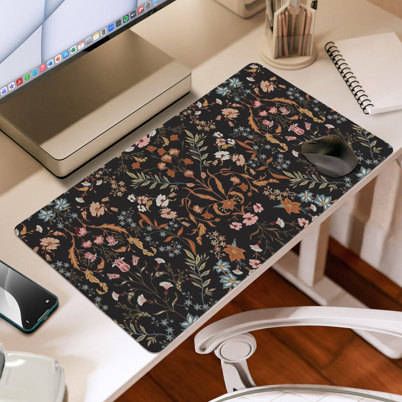 Boho Floral Wildflower Black and Orange Collection Large Mouse Pad Desk Mat