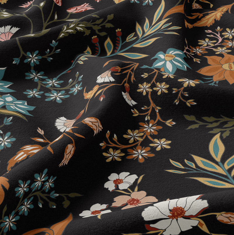 Boho Floral Wildflower Black and Orange Collection Twin Sheet Set