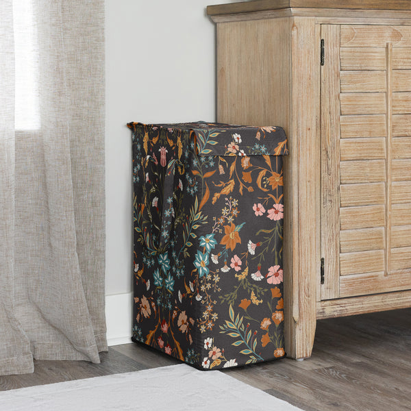 Boho Floral Wildflower Black and Orange Collection Laundry Hamper with Handles alternate view