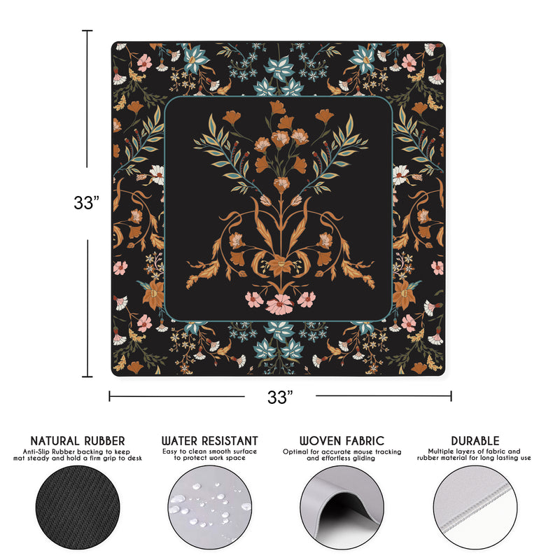Boho Floral Wildflower Black and Orange Collection Mahjong Mat for Table - Shipped Rolled