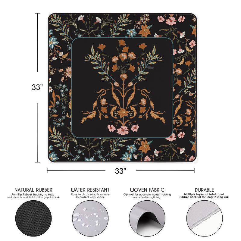 Boho Floral Wildflower Black and Orange Collection Mahjong Mat for Table - Shipped Rolled