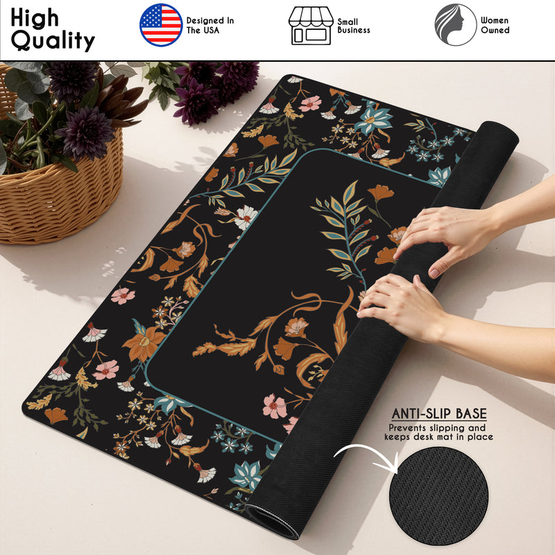Boho Floral Wildflower Black and Orange Collection Mahjong Mat for Table - Shipped Rolled