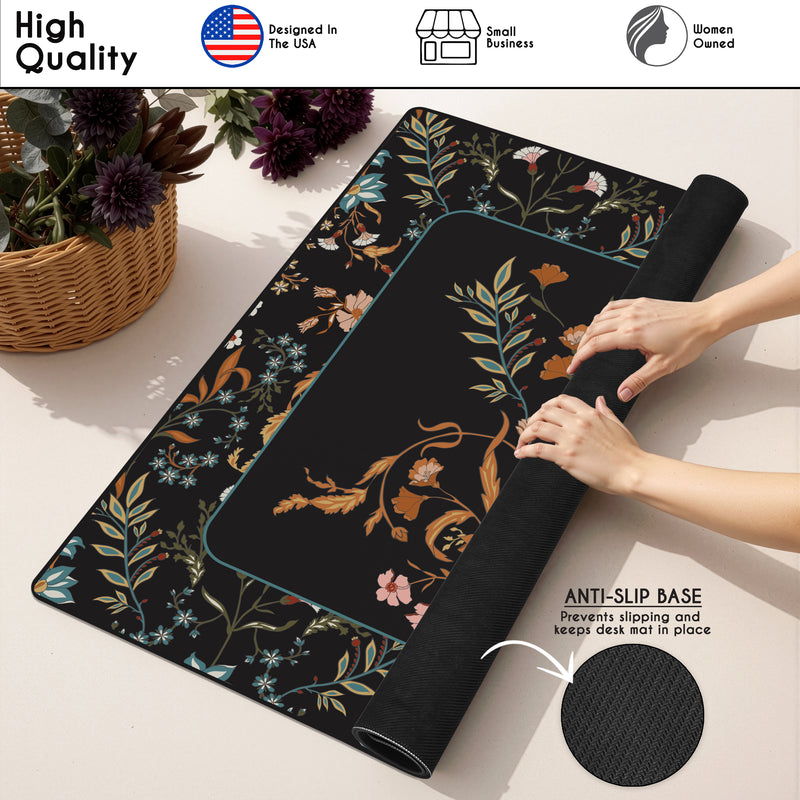 Boho Floral Wildflower Black and Orange Collection Mahjong Mat for Table - Shipped Rolled