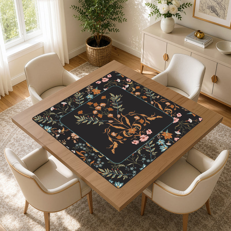 Boho Floral Wildflower Black and Orange Collection Mahjong Mat for Table - Shipped Rolled