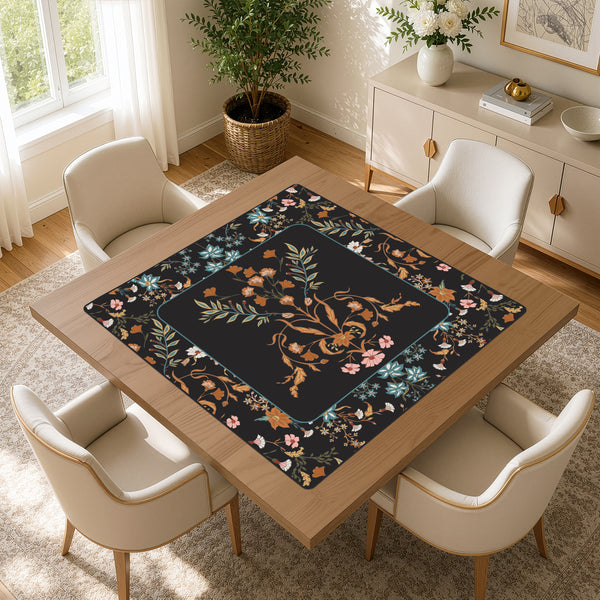 Boho Floral Wildflower Black and Orange Collection Mahjong Mat for Table - Shipped Rolled alternate view