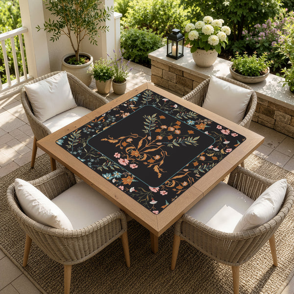 Boho Floral Wildflower Black and Orange Collection Mahjong Mat for Table - Shipped Rolled alternate view