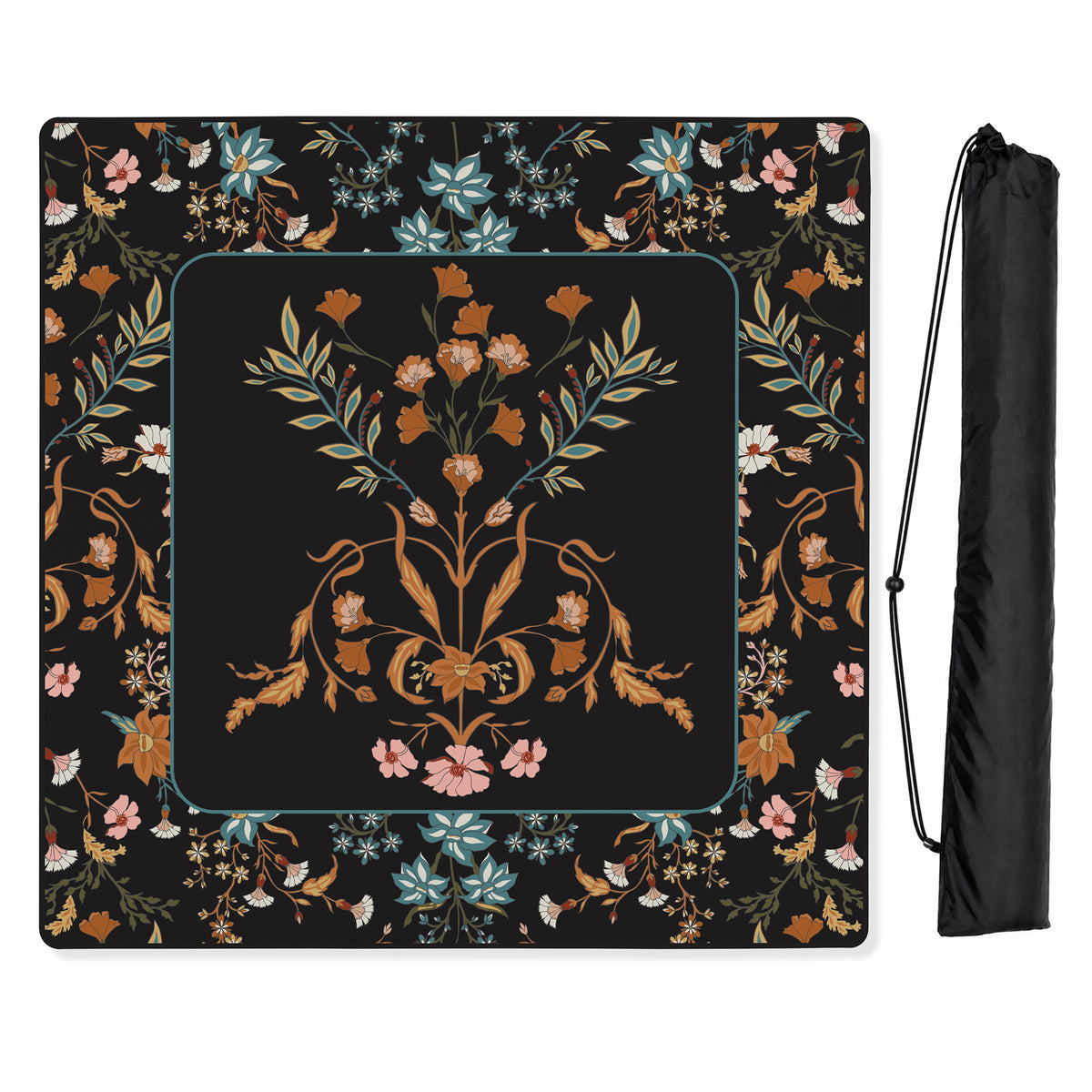 Boho Floral Wildflower Black and Orange Collection Mahjong Mat for Table - Shipped Rolled
