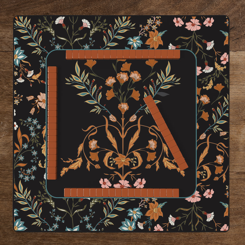 Boho Floral Wildflower Black and Orange Collection Mahjong Mat for Table - Shipped Rolled