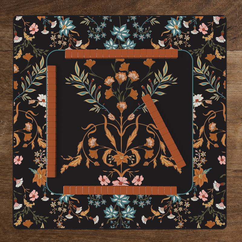 Boho Floral Wildflower Black and Orange Collection Mahjong Mat for Table - Shipped Rolled