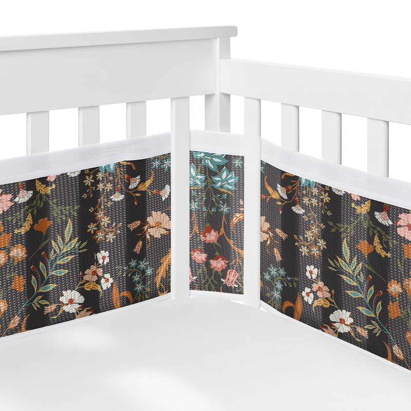 Boho Floral Wildflower Black and Orange Collection Sweet Jojo Designs 6 Piece Crib Bedding + BreathableBaby Breathable Mesh Liner